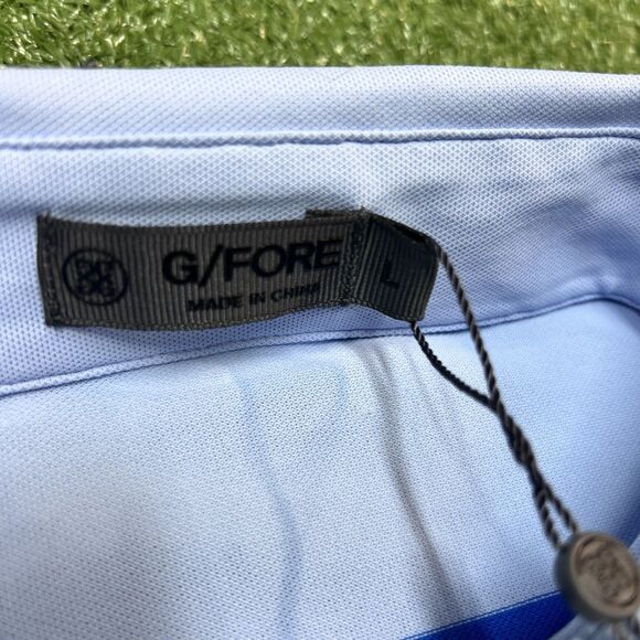 G/Fore Off Set Stripe Golf Polo Men's Large Performance Blue NWT - Picture 3 of 5